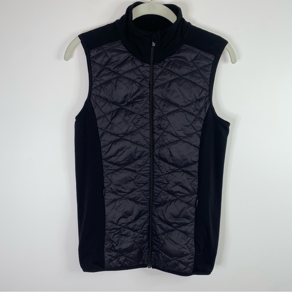 Athleta Black Insulted Flurry Force Puffer Full Zip Mock Neck Vest Size Medium.